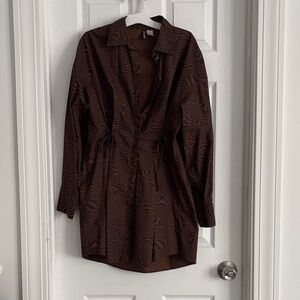 Divided Brown Long Sleeve Dress